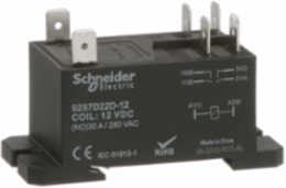 Power Relay, DPST-NO, class F coil insulation, DIN rail and panel mount cover, 30A, 12V DC, 2NO