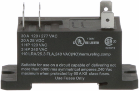 Power Relay, DPST-NO, class F coil insulation, DIN rail and panel mount cover, 30A, 24V DC, 2NO