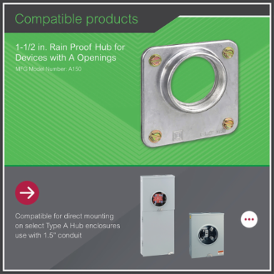 Meter Hub Accessory, 1.50 Inch Wire Size, Rainproof, 3.31 Inch