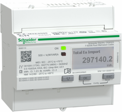 Acti9 Energy Meter 63 A 1 Pulse MID, 3P, DIN Rail, LCD Display