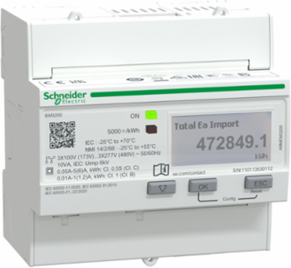 Acti9 Energy Meter, 3 Phase, DIN Rail Mount, 100-277V, LCD Display