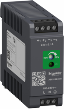 24V DC Regulated Power Supply, 100-240V AC, 2.1A, 50W, Rail Mounted
