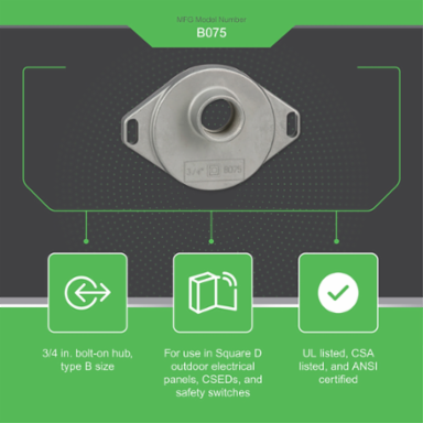 Rainproof Bolt-On Hub, 0.75 Inch, UL Listed, Conduit Entry, 1.24 Inch Height