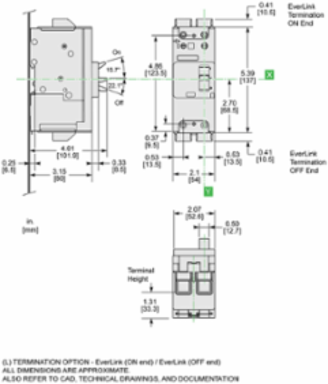 Circuit breaker, PowerPacT B, 50A, 2 pole, 600Y/347VAC, 25kA, lugs, thermal magnetic, 80%