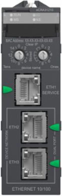 Modicon X80 Ethernet RIO Drop Adapter, 3 Ports, IP20, 0.225 kg