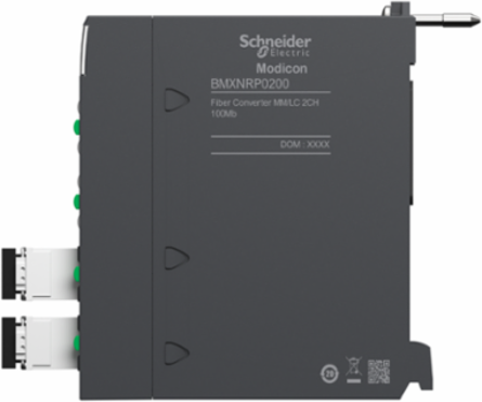Modicon X80 Fiber Converter Module, 24V, 2 RJ45, 0-2000m