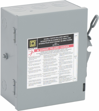 Double Throw Safety Switch, 30A, 240V AC/250V DC, 2 Poles, NEMA 1, 10 Inch Height