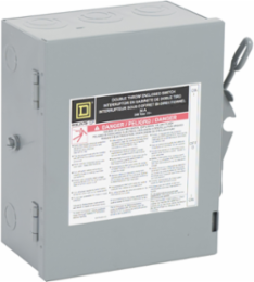 Double Throw Safety Switch, 30A, 240V AC/250V DC, 2 Poles, NEMA 1, 10 Inch Height