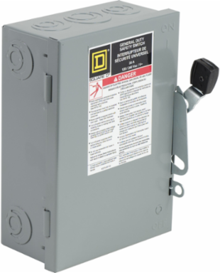 Safety switch, general duty, fusible, 2 pole, 3 wire, 120/240VAC, 30A, Type 1 galv steel, with solid neut