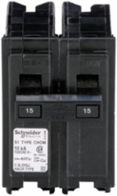 Miniature Circuit Breaker, 15A, 2 Pole, 120/240V AC, 10kA AIR, Plug-On