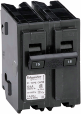 Miniature Circuit Breaker, 15A, 2 Pole, 120/240V AC, 10kA AIR, Plug-On