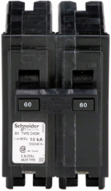 Homeline Miniature Circuit Breaker, 60A, 2 Pole, 120/240V AC, 10 kA