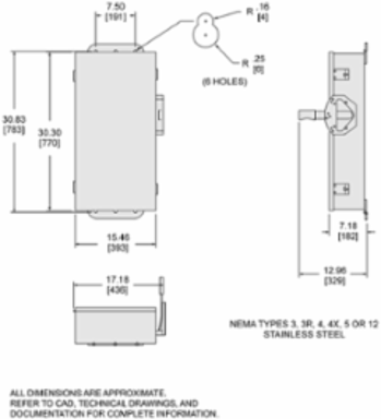 Double Throw Safety Switch 100A 600V 4-Pole NEMA 4/4X Stainless Steel
