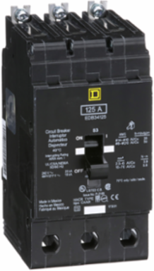Mini Circuit Breaker 125A, 3 Pole, 480Y/277 VAC, 25 kA Max, Bolt-On