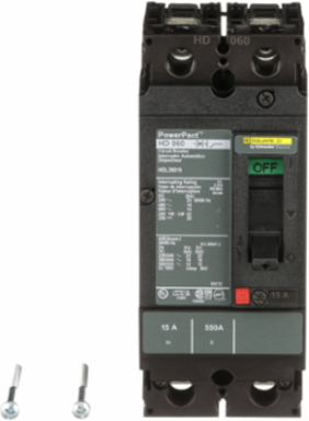 PowerPact H Circuit Breaker, 15A, 2 Pole, 600VAC, 14kA, Thermal Magnetic