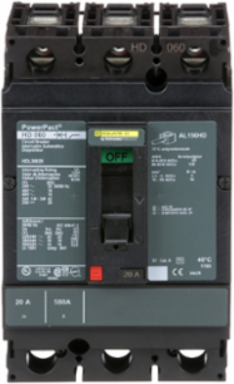 PowerPact H Circuit Breaker 20A 3-Pole 600VAC 14kA Thermal-Magnetic
