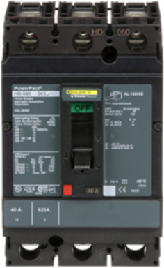 PowerPact H Circuit Breaker, 40A, 3 Pole, 600VAC, Thermal-Magnetic, 14kA