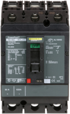 PowerPact H Circuit Breaker, 50A, 3 Pole, 600VAC, 14kA, Thermal-Magnetic