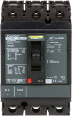 PowerPact H Circuit Breaker, 60A, 3P, 600VAC, 14kA, Thermal-Magnetic, Lug