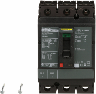 PowerPact H Circuit Breaker, 50A, 3 Pole, 600VAC, 18kA, Thermal-Magnetic