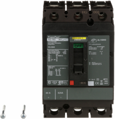 PowerPact H Circuit Breaker, 40A, 3 Poles, 600VAC, 25kA, Thermal-Magnetic