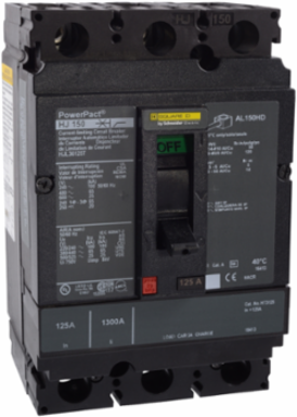 Circuit breaker, PowerPacT H, 125A, 3 pole, 600VAC, 25kA, lugs, thermal magnetic, 80%, interchangeable trip unit