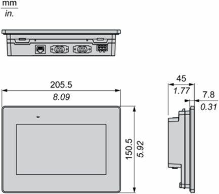 7" wide screen touch panel, 16M colors, COM x 2, ETH x 1, USB host / device, RTC, DC24V