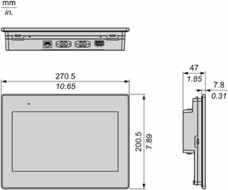 10" wide screen touch panel, 16M colors, COM x 2, ETH x 1, USB host / device, RTC, DC24V