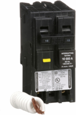 Mini circuit breaker, Homeline, 15A, 2 pole, 120/240VAC, 10kA AIR, ground fault class A, plug in, UL
