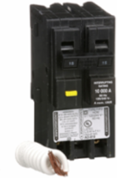 Mini circuit breaker, Homeline, 15A, 2 pole, 120/240VAC, 10kA AIR, ground fault class A, plug in, UL