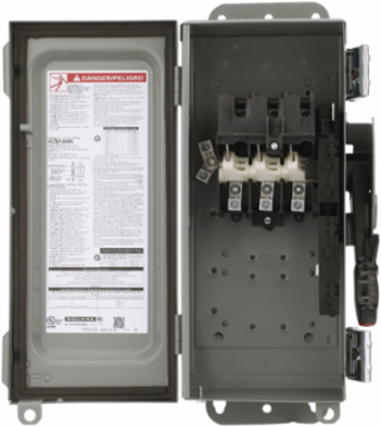 Safety switch, heavy duty, non fusible, 30A, 3 wire, 3 pole, 30HP, 600V AC/DC, NEMA 12