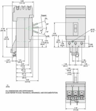 Circuit breaker, PowerPacT J, 250A, 3 pole, 600VAC, 14kA, I-Line, Micrologic 6.2E, 80%, ABC