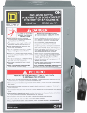 Light Duty Fusible Safety Switch, 30A, 2 Poles, 120VAC, NEMA 1