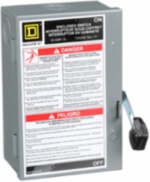 Light Duty Fusible Safety Switch, 30A, 2 Poles, 120VAC, NEMA 1