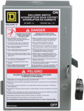 Light Duty Safety Switch, 30A, Fusible Disconnect, 240V AC, NEMA 1