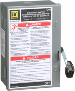 Light Duty Safety Switch, 30A, Fusible Disconnect, 240V AC, NEMA 1
