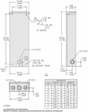 Circuit Breaker Enclosure, 125A-400A, NEMA 3R, 15.38 Inch W x 44 Inch H x 7.88 Inch D