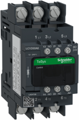 TeSys D Contactor 3 Poles 50A 24V DC with 1 NO + 1 NC Auxiliary Contacts