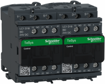 TeSys Deca Reversing Contactor 18A 24V DC Coil 3P IP20