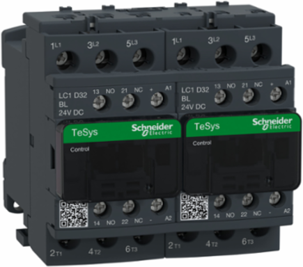 Reversing Contactor, TeSys Deca, 3P(3NO), AC-3, <=440V, 32A, 12V DC coil, screw clamp terminals