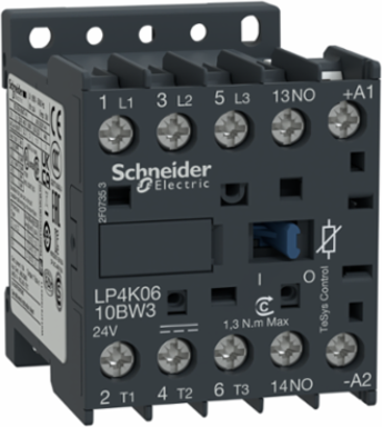 TeSys K Contactor, 3P, 9A, 440V, 1NO Aux, 24V DC