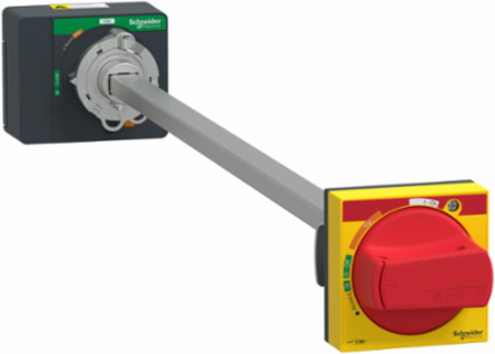 Extended rotary handle, ComPacT NSXm, red handle/yellow front, shaft length 200mm to 600mm, IP54