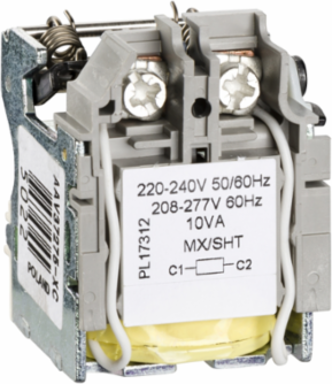 Shunt trip release MX, ComPacT NSX, 220/240VAC 50/60Hz, 208/277VAC 60Hz, screwless spring terminal connections
