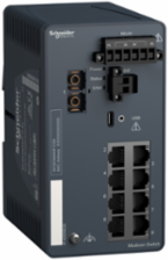 Modicon Managed Switch - 8 Copper Ports, 1 Fiber Optic, 100m Length