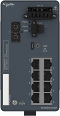 Modicon Managed Ethernet Switch, 8 Copper Ports, 1 Fiber Optic, IP30