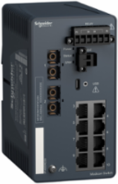 Managed Network Switch, 8 Copper & 2 Fiber Optic Ports, -40 to +70 °C