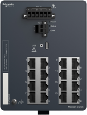 Modicon Managed Network Switch, 16 Ports for Copper, IP30, Power 10W