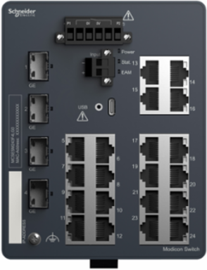 Managed Network Switch, 20 Copper Ports, 4 Gigabit SFP, IP30