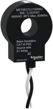 solid core current transformer, PowerLogic UL2808 CT, 50A, 0.333V output, 10mm diameter, 6ft lead