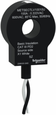 solid core current transformer, PowerLogic UL2808 CT, 100A, 0.333V output, 10mm diameter, 6ft lead